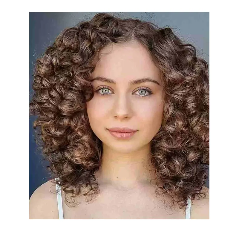 Shoulder Length Wigs Brown Synthetic Wigs Without Bangs Lace Curly Wigs