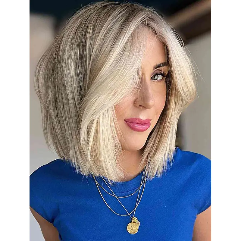 Wigs Shoulder Length Lace Front Straight Wigs Bob Blonde Synthetic Wigs