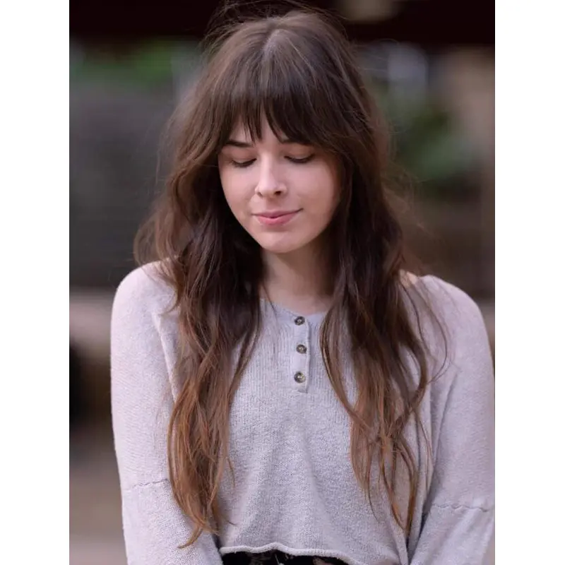 Wigs That Look Real Lace Front Long Brown Wavy Textured Center Bangs Wigs