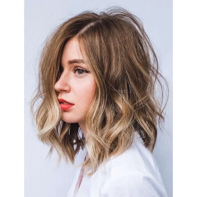 Brown Wig Synthetic Wavy Wigs Shoulder Length Side Parted Layered Wigs