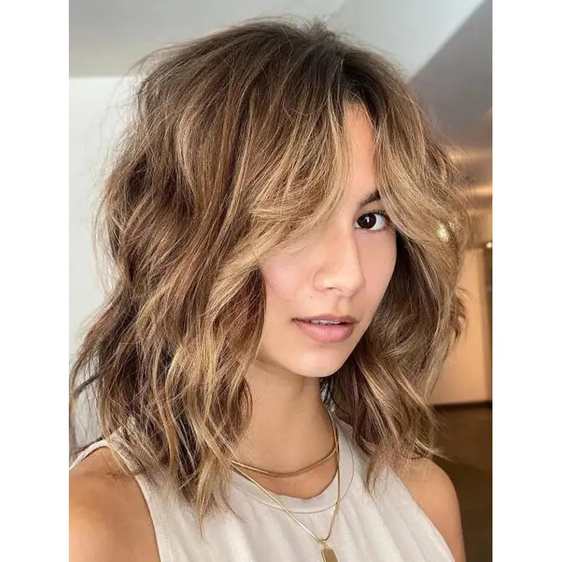 Cheap Blonde Wig Wavy Lace Front Synthetic Layered Natural Messy Shag Wigs