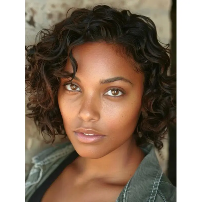 Curly Bob Wigs For African American Monofilament 8" Brown Wigs