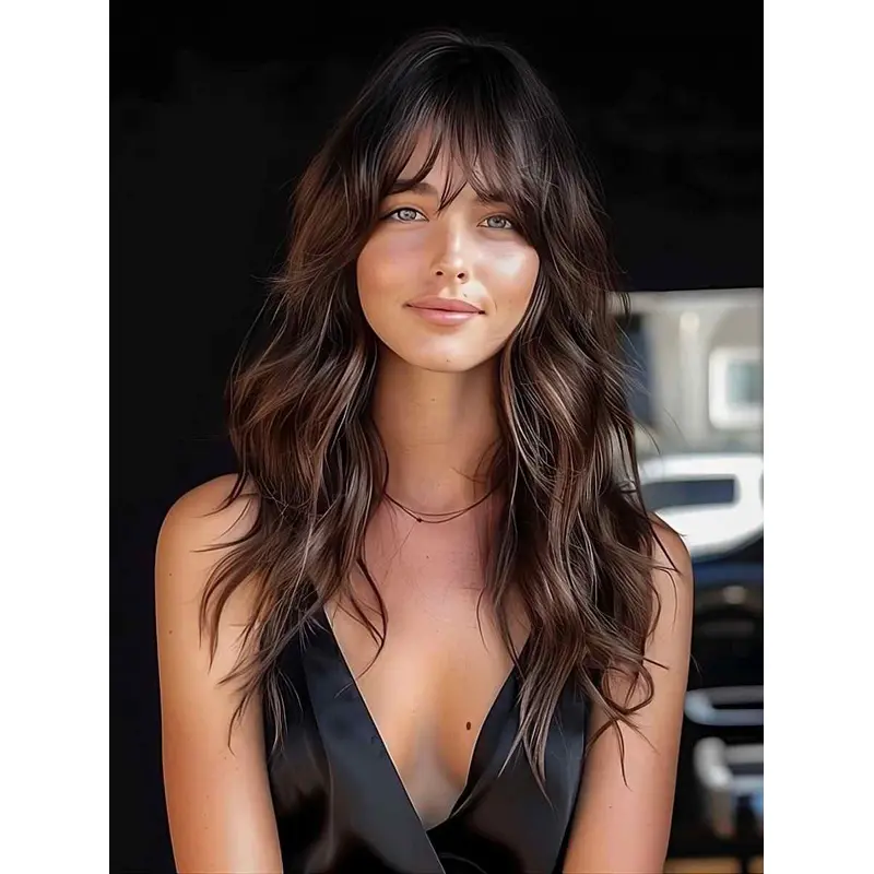 Layered 16" Human Hair Long Wigs Layered