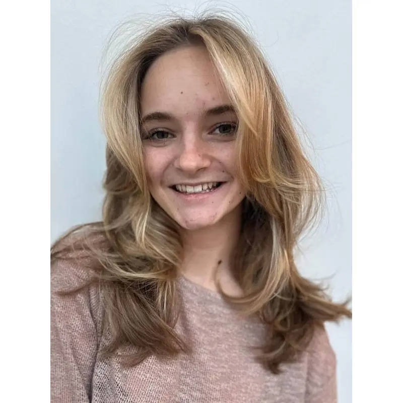 Long Blonde Human Hair Wig Layered Monofilament 16" Wigs