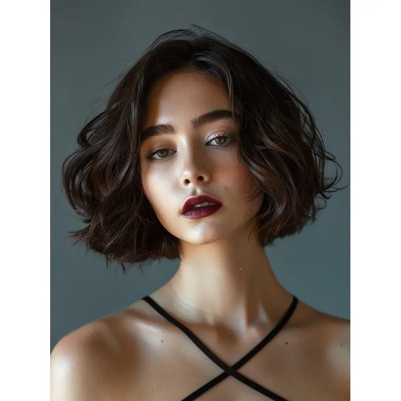 Short Cut Wigs Brown Bobs Wavy 8" Monofilament Synthetic Wigs