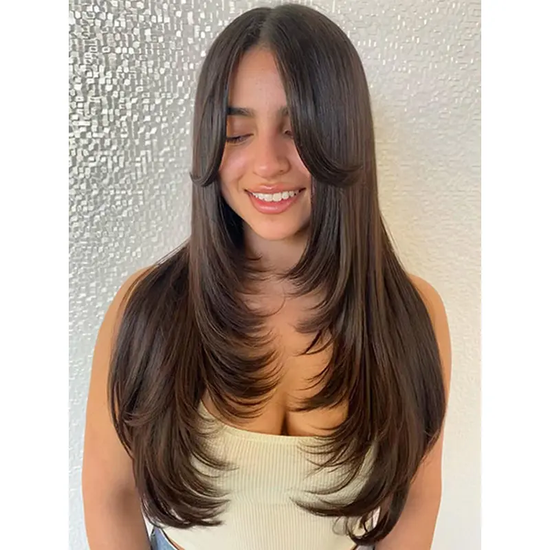 Straight 20" Synthetic Brown Long Wigs