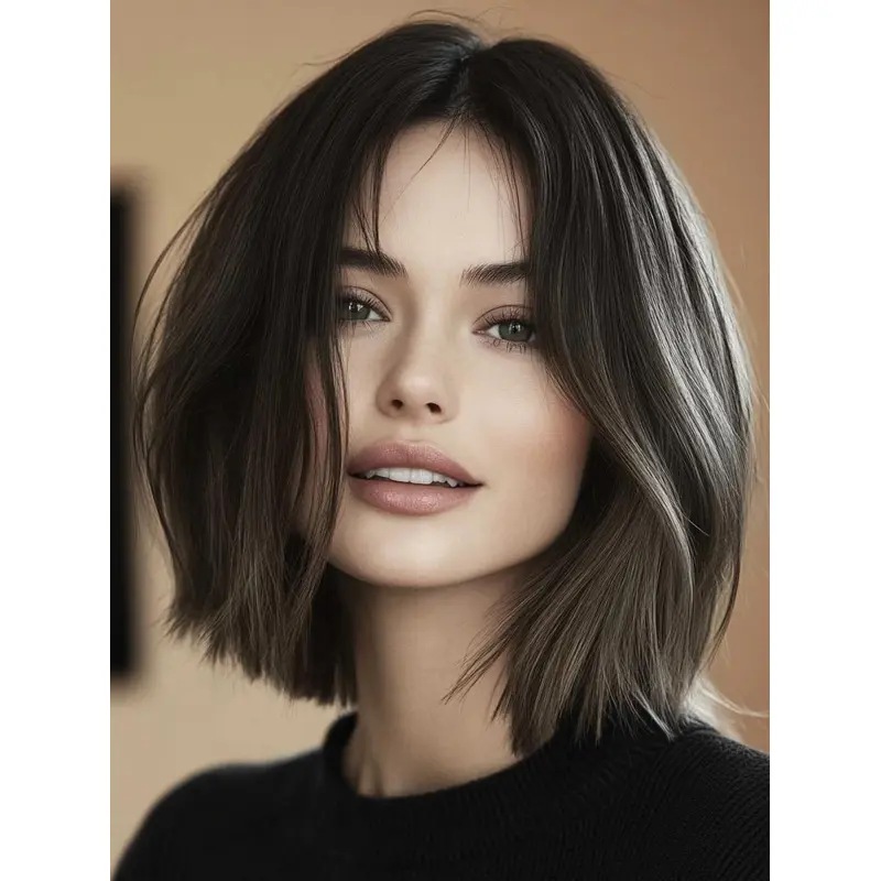 Straight Medium Length Wigs Monofilament 12" Brown Bobs Wigs