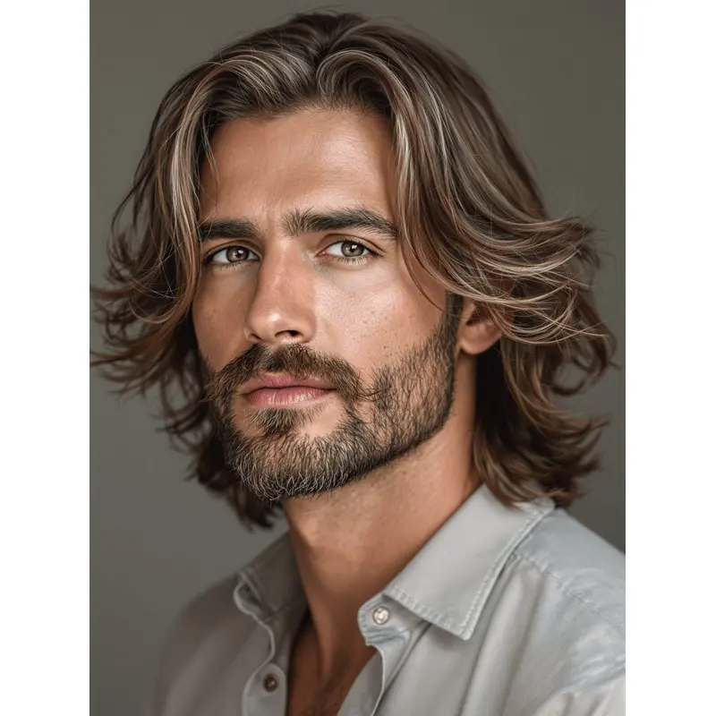 Wig For Men Wavy Chin Length 10" Brown Synthetic Wigs