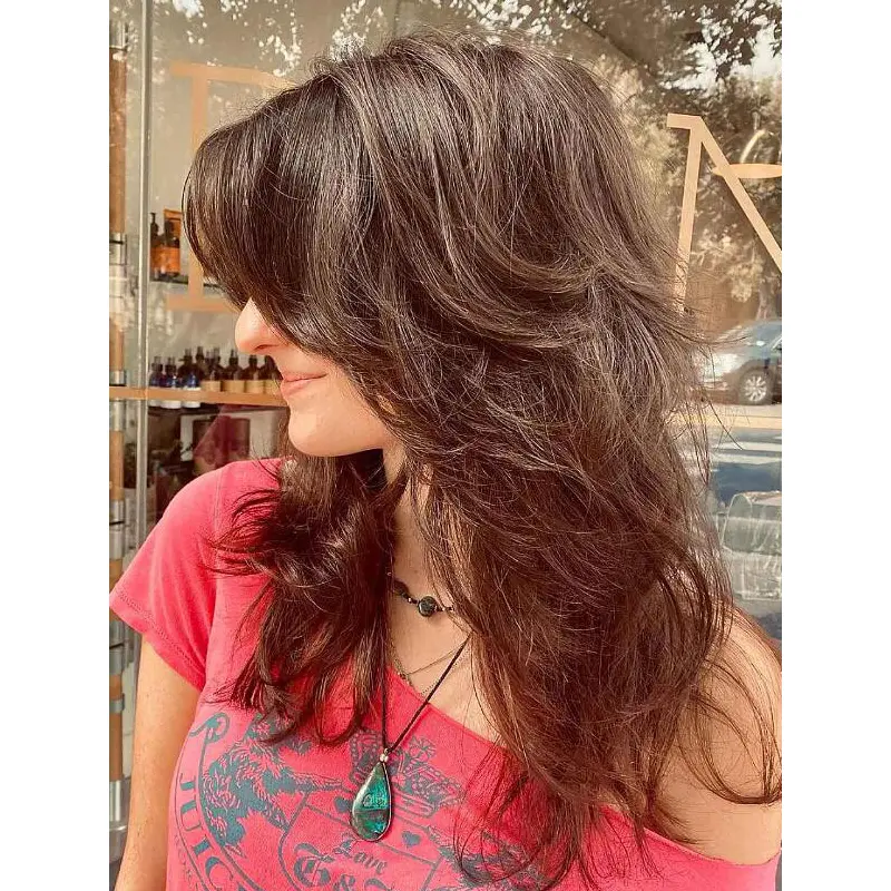 Buy Lace Online Wavy Brown Long Lace Front Synthetic Choppy Layers Wigs