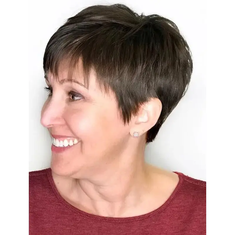 Cheap Wigs For Women Straight Brown Synthetic Cropped Lace Front Boycuts Short Wigs