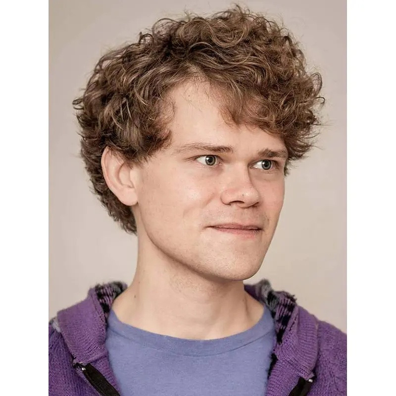 Curly Blonde Monofilament Short Remy Human Hair Teased Jewfro Men Wigs