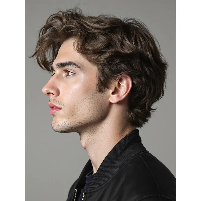 Lace Wig For Men Synthetic Wavy Brown Short Wigs