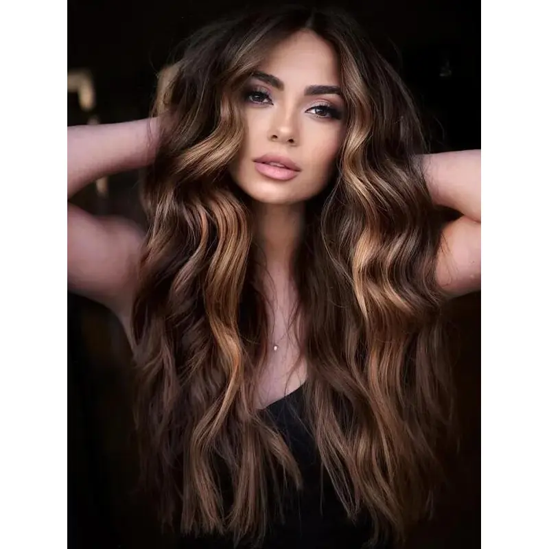 Long Brown Wigs Wavy Synthetic Wig Lace Great Balayage Wigs Long Hair