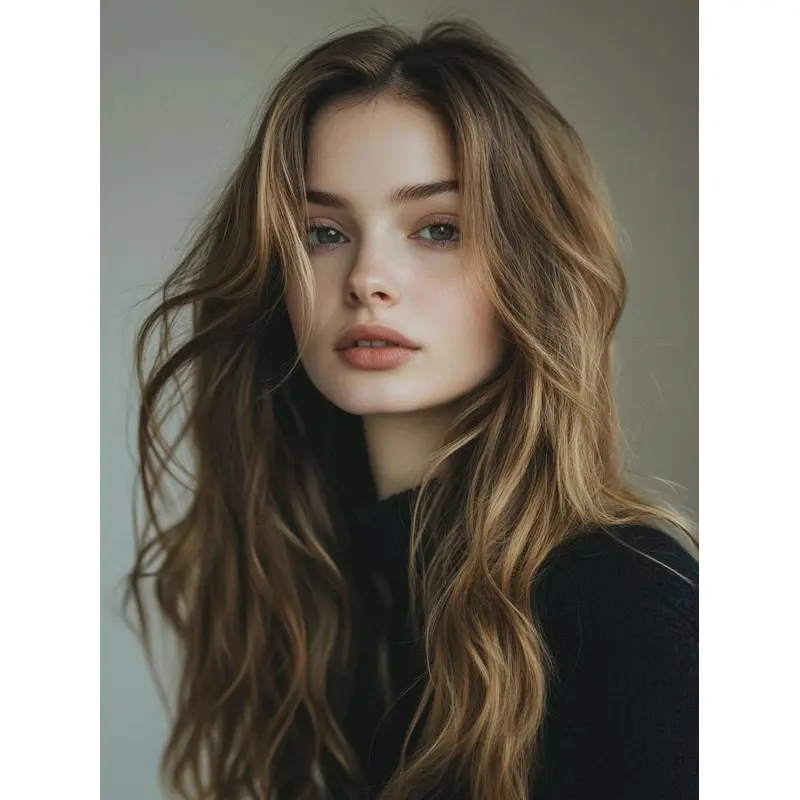 Long Shag Wig Remy Human Hair Without Bangs Wavy Monofilament Wigs