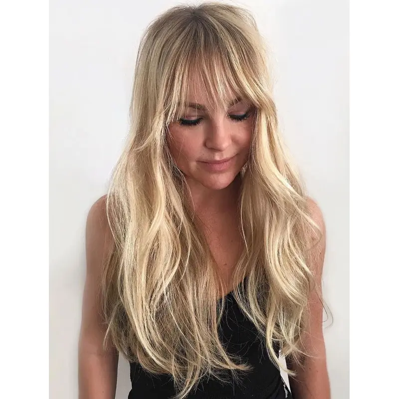 Long Wigs With Bangs Synthetic Wavy Blonde Lace Wig Long Hair Wig