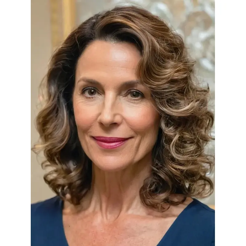 Medium Length Curly Lace Front Wigs Brown 12" Layered Wigs