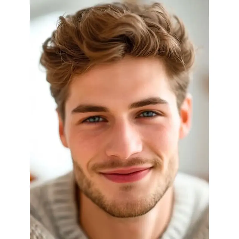 Men Short Hair Wig Synthetic Monofilament Boycuts Wavy Wigs