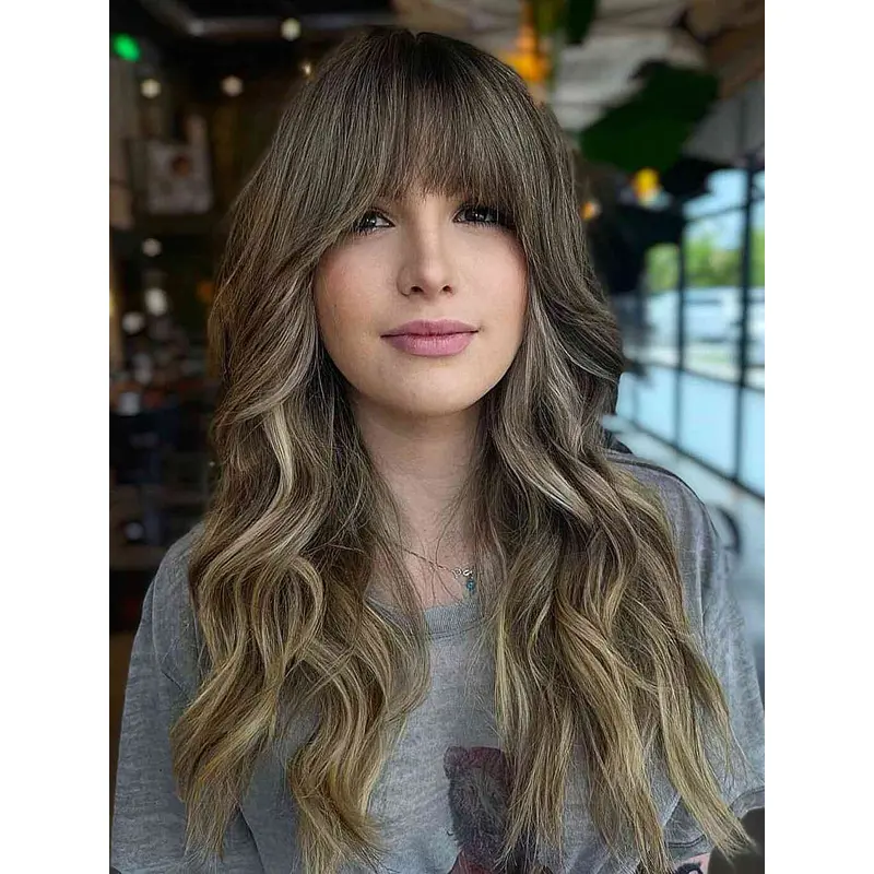 Monofilament Wavy Synthetic 18" Long Brown Wig