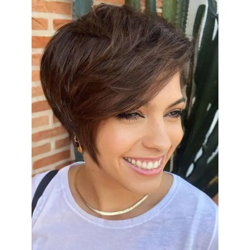 Short Hair Lace Front Wigs Brown Straight 6" Wigs