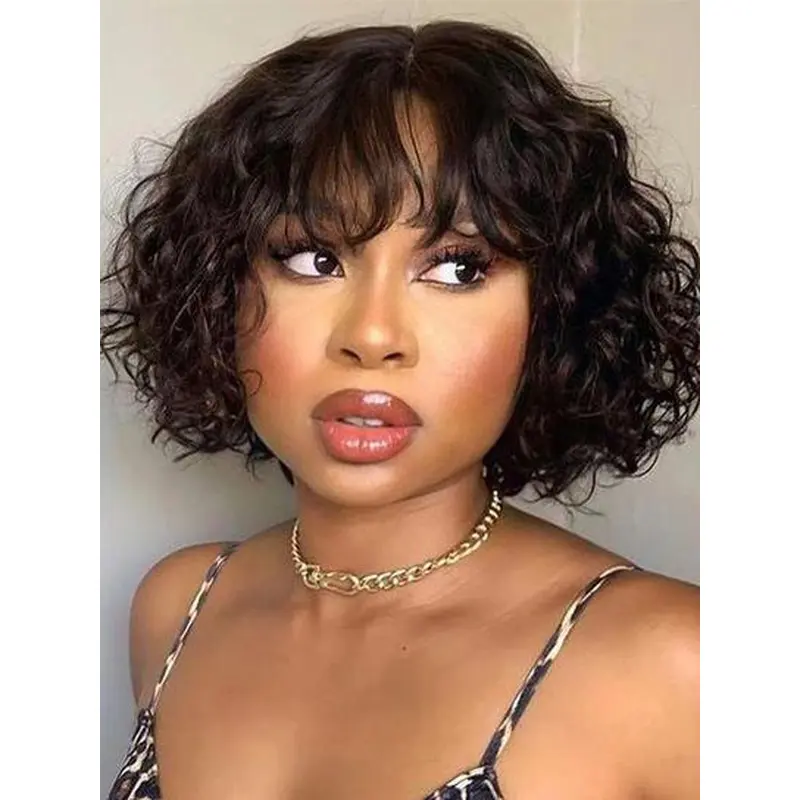 Wig With Bangs African American Synthetic 8" Short Curly Wigs