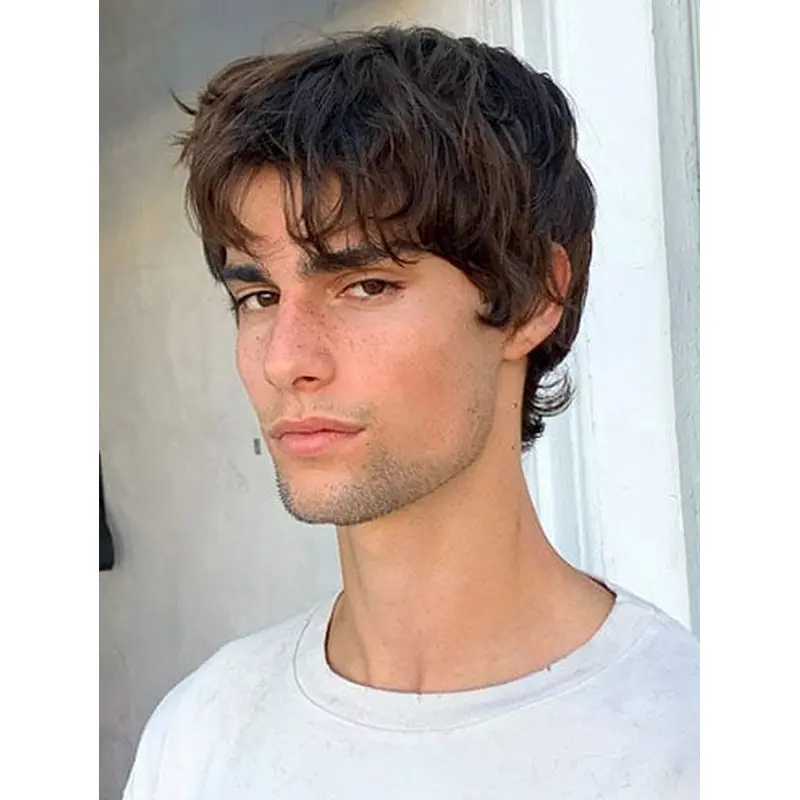 Wigs Men With Bangs Brown Monofilament Wavy Wigs