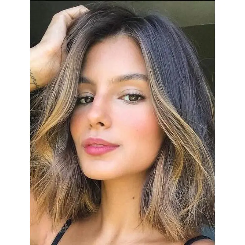 Women Wig Medium Lace Front Brown Style Without Bangs Medium-Length Wigs