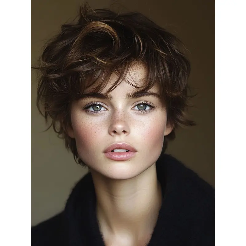 Human Hair Short Wigs 8" With Bangs Brown Monofilament Wavy Wigs