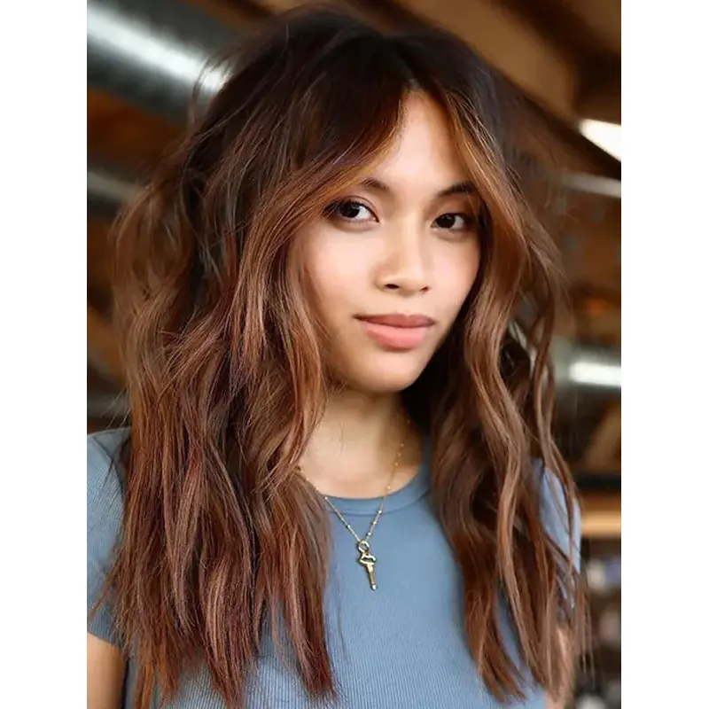 Long Hair Wigs For Women Lace Wavy Brown Layered Wig Long Shag Wigs