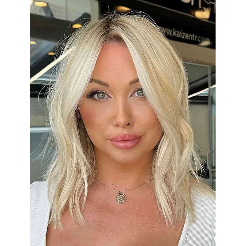 Medium Length Wig Synthetic Wavy Wigs Lace Front Blonde Wigs