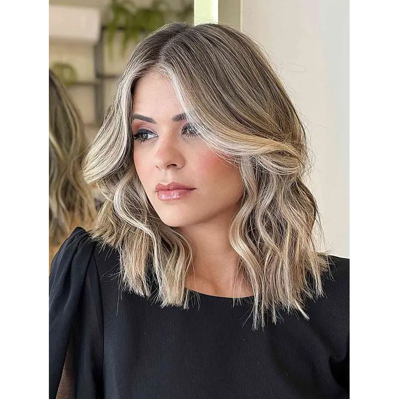 Medium Length Wigs Synthetic Without Bangs Wigs Lace Front Wavy Wigs