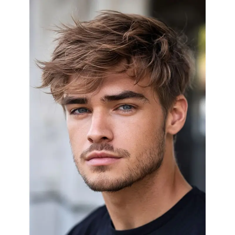 Mens Lace Front Wigs Remy Human Hair Straight Brown Cropped Wigs