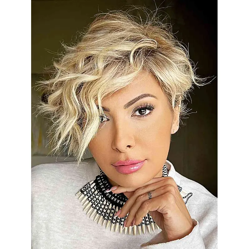 Short Blonde Pixie Cut Wigs 6" With Bangs Wigs