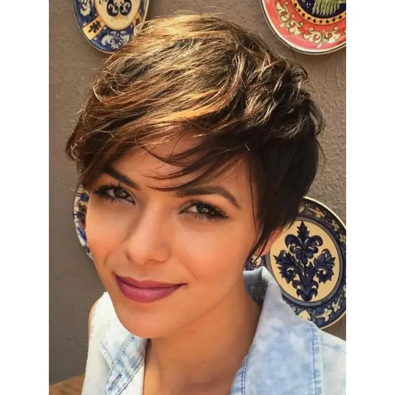 Short Wigs For Sale Synthetic Straight Lace Wig Brown High Quality Short Wigs