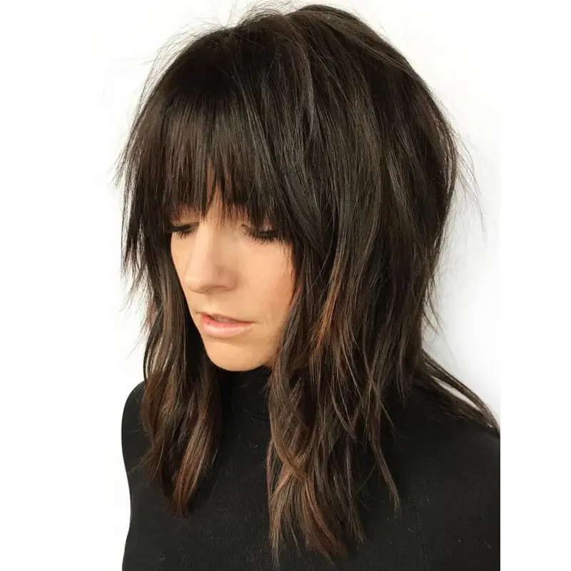 Shoulder Length Wigs With Bangs Lace Wigs Synthetic Straight Wigs