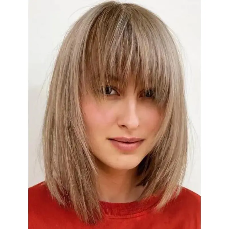 Buy Wigs Blonde Lace Front Straight Synthetic Bobs Long Bangs Wigs