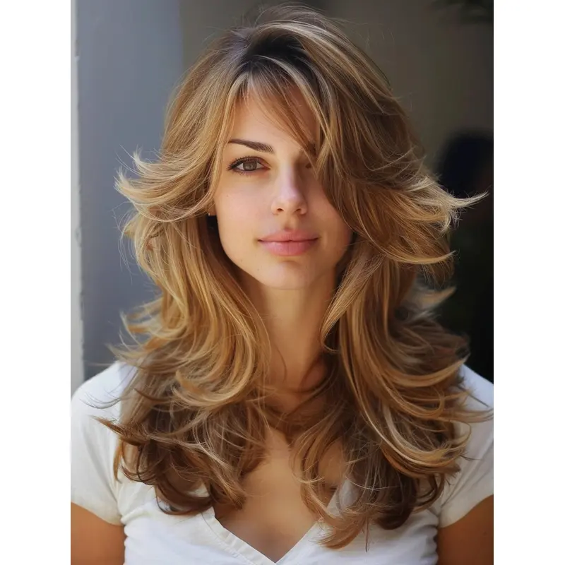 Long Blonde Wig Human Hair Wavy Layered 18" Lace Front Wigs