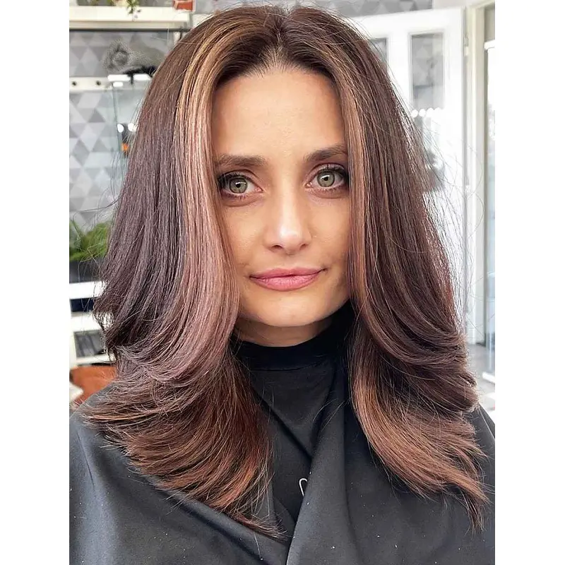 Medium Length Layered Wigs Synthetic Wigs Lace Front Straight Wigs