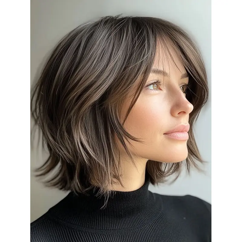 Medium Wigs Haircuts Brown Synthetic Chin Length Monofilament 12" Wigs