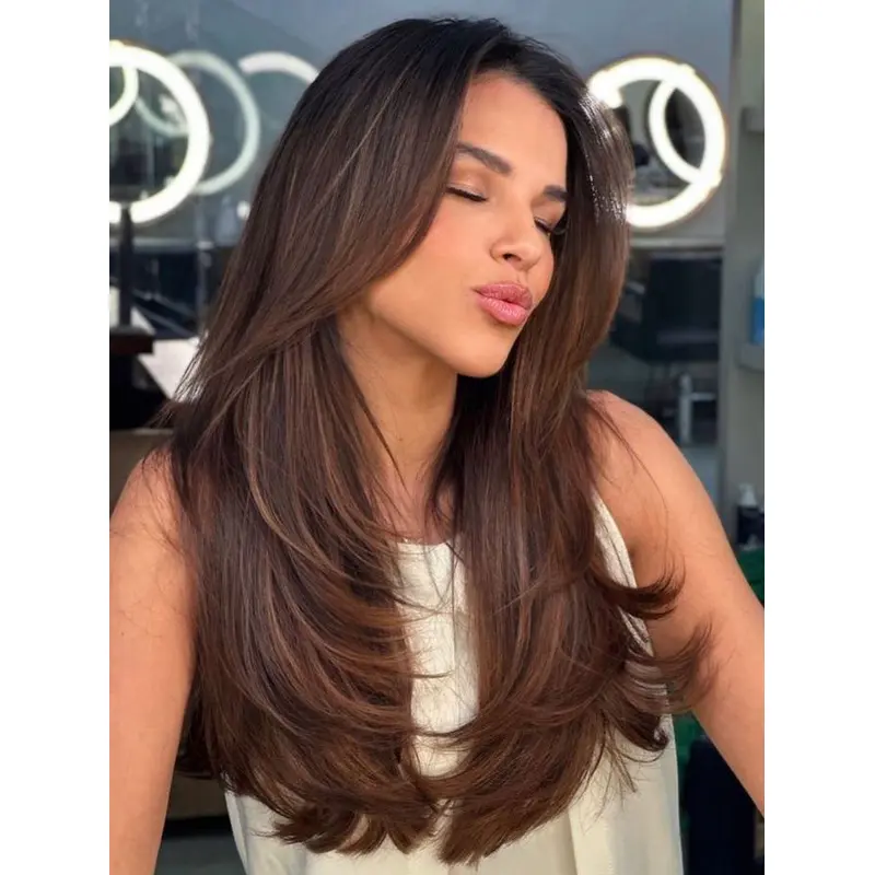 Real Long Hair Wigs 22" Monofilament Layered Wigs