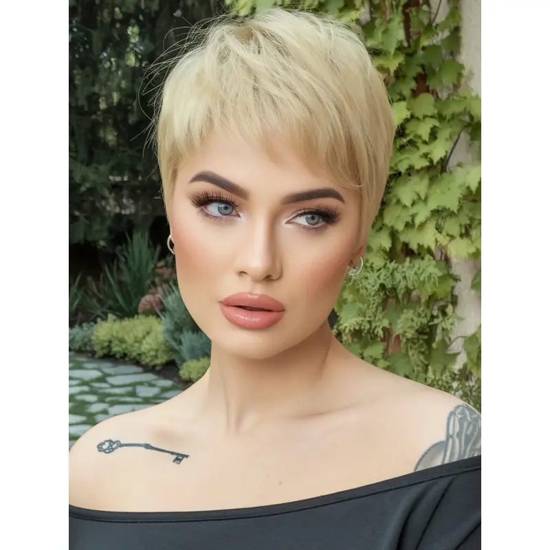 Short Blonde Wig Boycuts Lace Front Synthetic 6" Straight Wigs