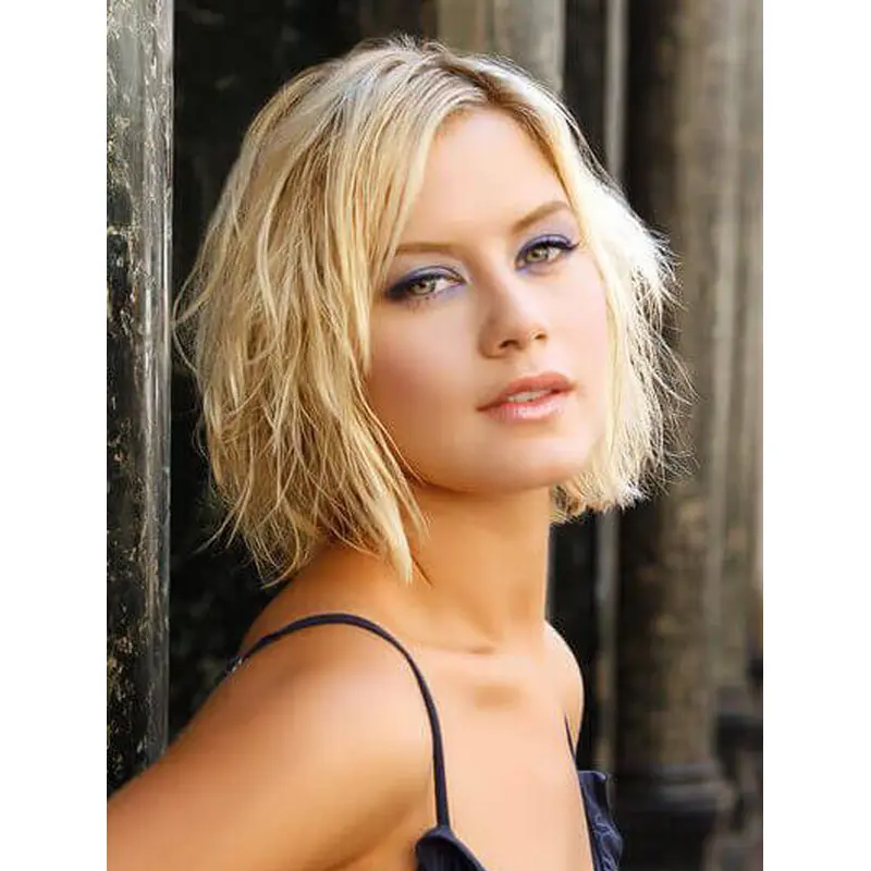 Short Bob Wigs Lace Front Wigs Wavy Synthetic Wigs Stylish Blonde Wigs