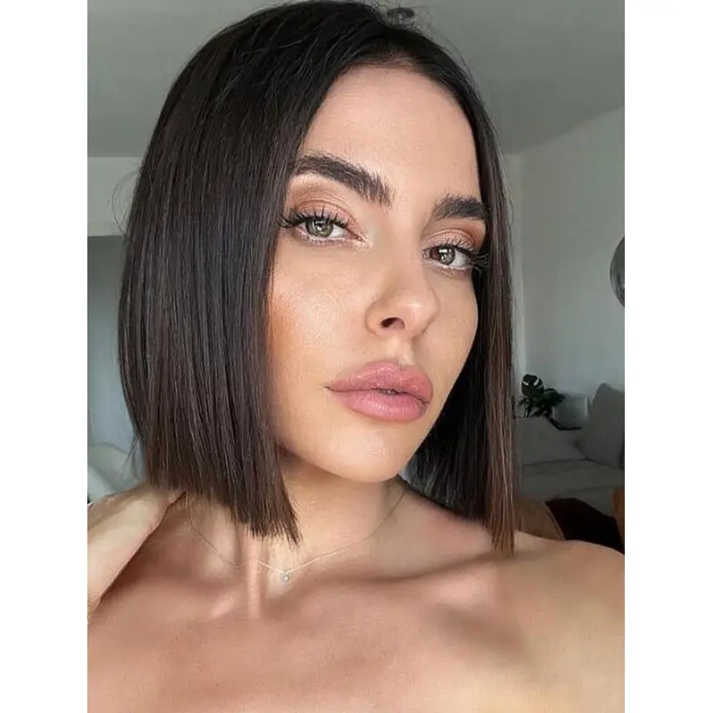 Short Sassy Wigs Synthetic Lace Front Wigs Brown Straight Medium Wigs