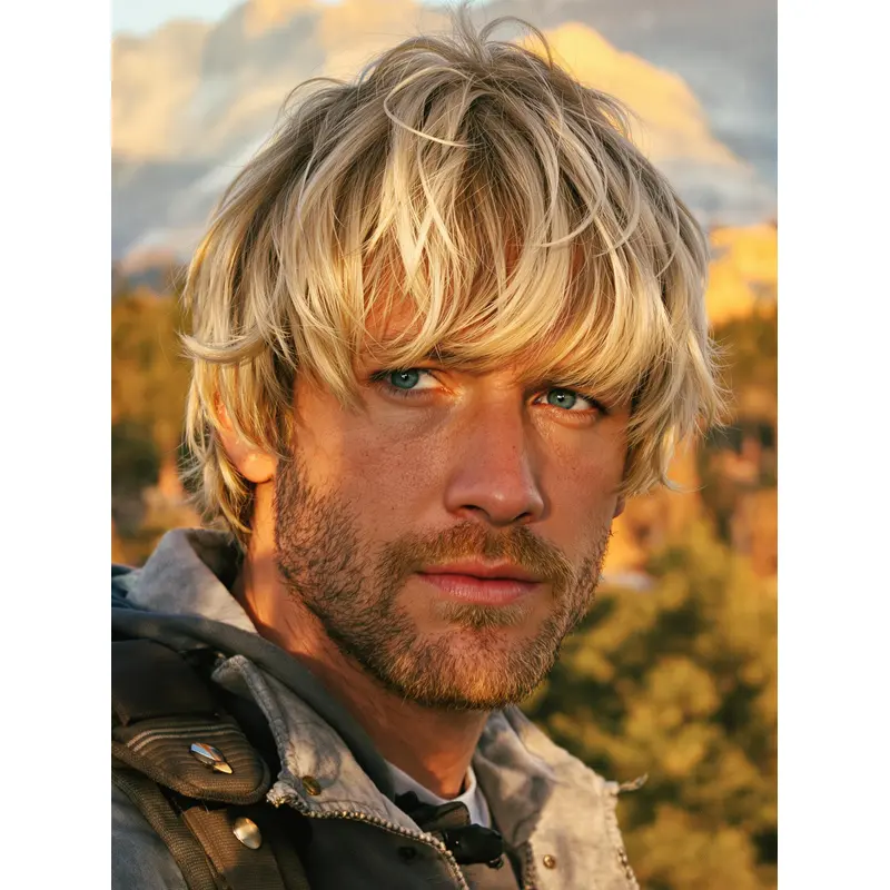 Wigs For Mens Blonde Short 6" Straight With Bangs Wigs