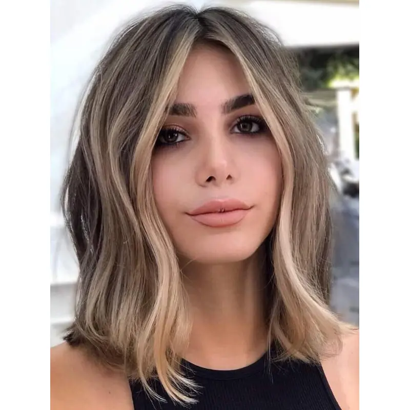 Glueless Blonde Lace Wig Wavy Shoulder Length Textured Bob Wigs