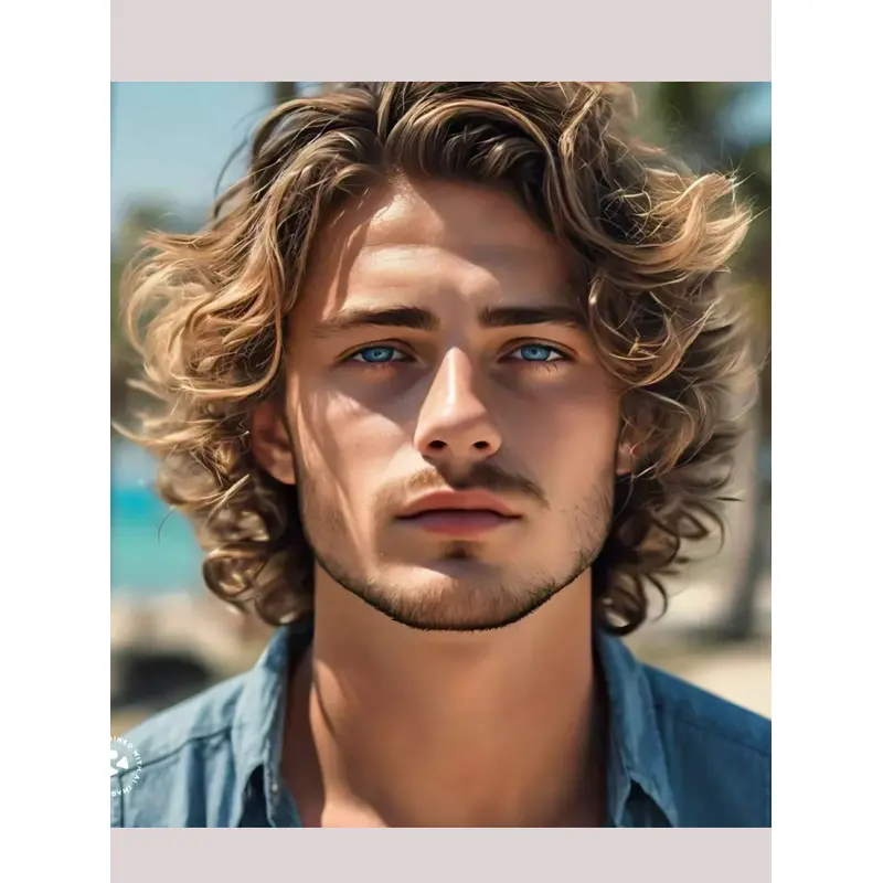 Human Hair Mens Wigs Brown Chin Length Wavy Layered Wigs