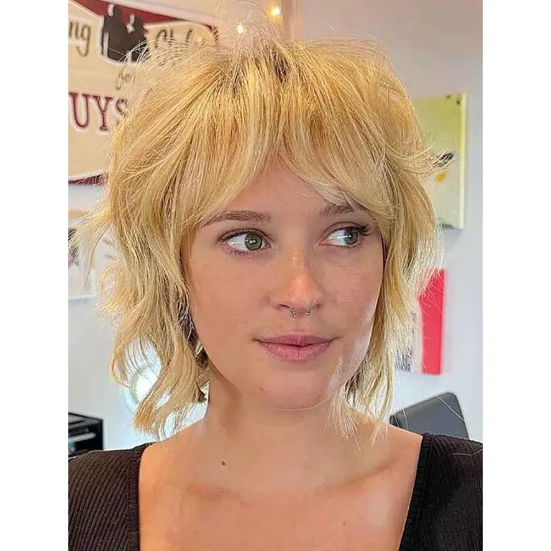 Ladies Wigs Synthetic Lace Front Wigs Wavy Shoulder Length Blonde Wigs