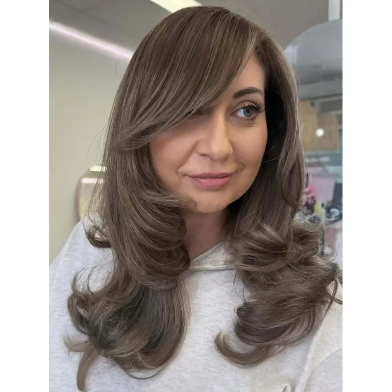 Long Brown Wig Lace Front 18" Layered Wavy Wigs