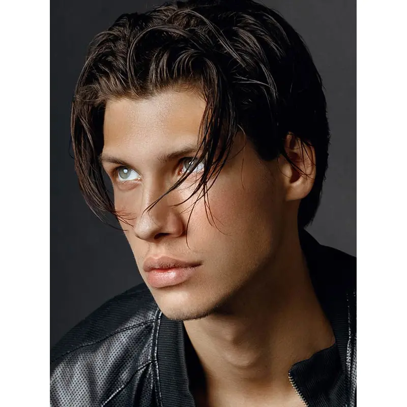 Monofilament Brown Straight Synthetic Short Heavy Fringe Men Wigs