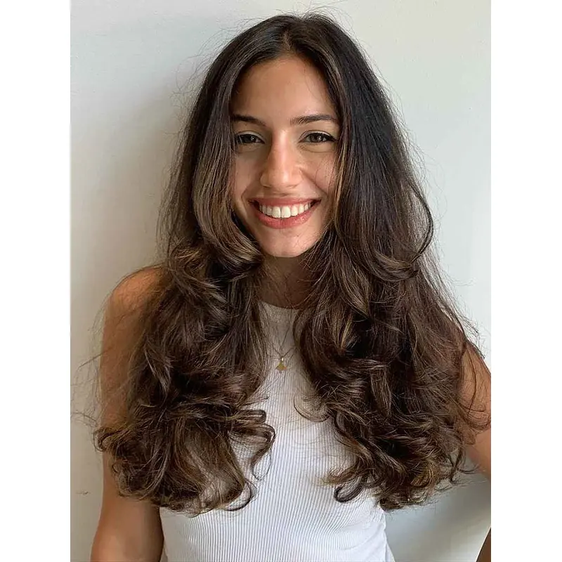 Monofilament Layered 18" Wavy Long Brown Wigs