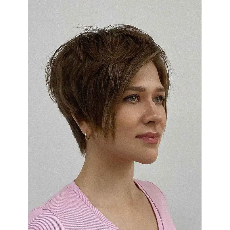 Natural Looking Short Wigs Pixie Wig Straight Short Brown Wigs